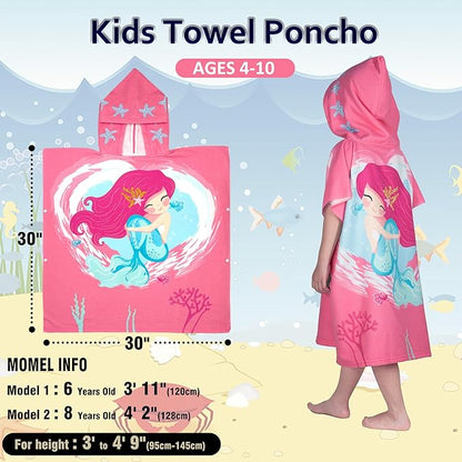 Hooded Kids Beach Towels - Toddler Bath Towel Girls Boys Swim Cover-ups for Ages 4 to 10 Kids Pool Towels Quick Dry Lightweight Soft Microfiber Poncho 30x30 with Bag (Mermaid Smile)