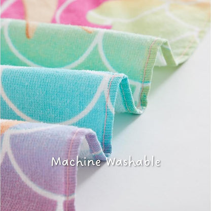 Beach House Figural Mermaid Hooded Beach and Bath Towel Poncho for Kids, Rainbow