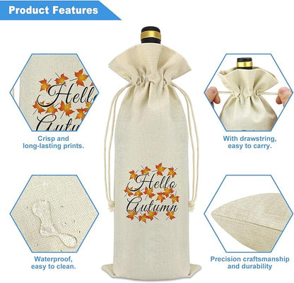 Fall Theme Gift Autumn Decorations Wine Bag Autumn Lover Gift Thanksgiving Themed Gifts for Women Men Christmas Wedding Birthday Gift Autumn Holiday Party Supplies Reusable Wine Bottle Cover