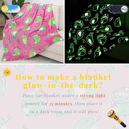 Cute Frog Blanket Glow in The Dark Blanket Frog Gifts for Kids Girls Frog Decor 50"x60"