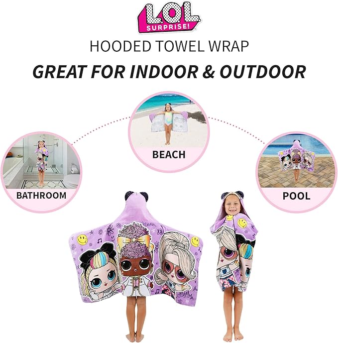 Franco LOL Surprise Kids Purple Queen Bath Beach Hooded Towel 24 in x 50 in