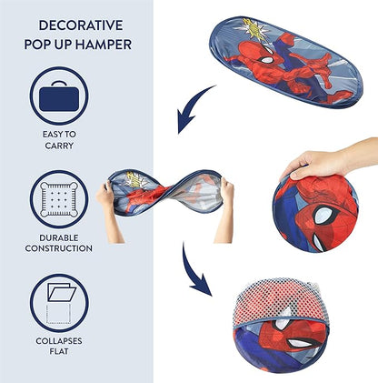 Idea Nuova Spiderman Pop Up Hamper with Durable Carry Handles, 21'' H x 13.5'' W X 13.5'' L