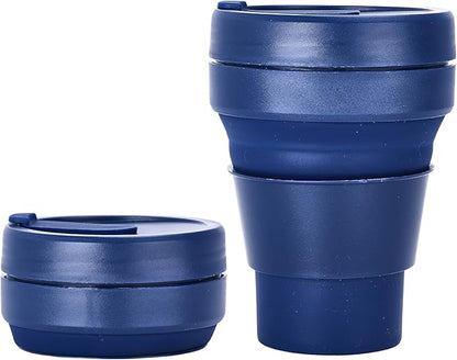 HYDRATE Collapsible Cups for Traveling - 400ml Reusable Cup with Lid for Camping, and On-the-Go Adventures - Foldable Cup - Portable Silicone Coffee Mug for Hot Drinks, Tea - Easy to Clean - Blue