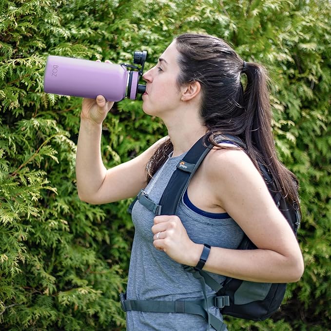 BOZ Stainless Steel Water Bottle - Vaccum Insulated Water Bottle 32 Oz - Wide Mouth BPA Free Sport Water Bottle for Gym with Spout Lid - Thermal Hot & Cold 1 Litre Lavender Water Bottle