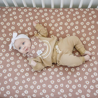 Daisy Dream Muslin Crib Sheet by Mebie Baby, Soft and Breathable Bed Sheets for Babies, Modern Neutral Bedding for Cribs, Standard Crib Mattress Fitted Sheet, Great for Boy or Girl Room or Nursery