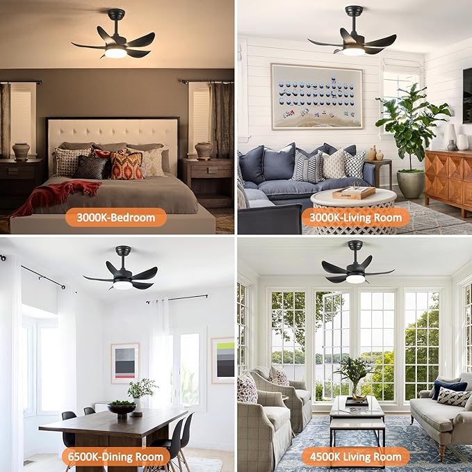 Black Ceiling Fans with Lights, 32" Dimmable LED Ceiling Fan with Light and Remote, Modern Ceiling Fans for Bedroom Kitchen Patio, Memory & Night Light, Quiet DC Motor, Reversible