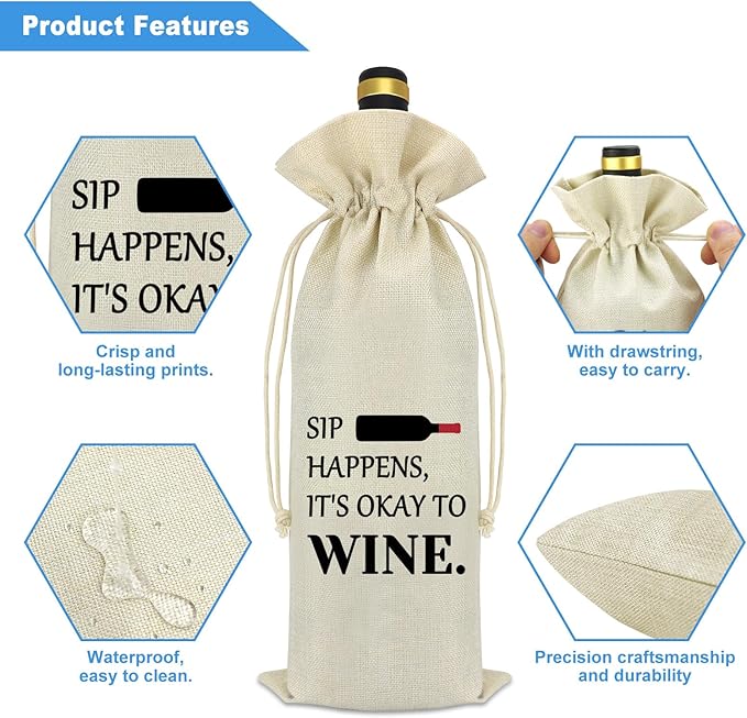 Reusable Wine Bag Wine Themed Bag Gift Burlap Wine Gift Bags with Drawstrings Christmas Weddings Birthday Party Candlelight Dinner Decoration Wine Bottle Bag Housewarming Valentine's Day for Women Men