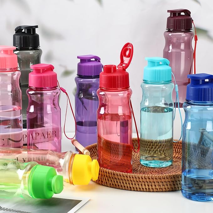 Tioncy 40 Pieces Water Bottles Bulk 17 oz Plastic Sport Drink Bottles with Handle Strap Lightweight Leakproof Reusable Leak Proof Travel Bottles for Fitness Gym(Cute Colors)
