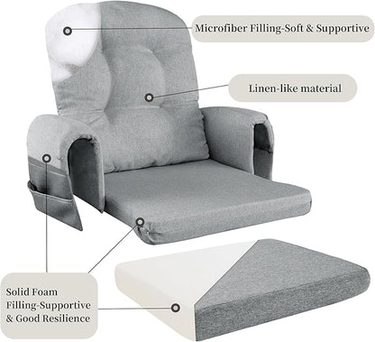 HOMBYS 5 PCS Glider Rocker Replacement Cushions with Storage Side Pocket,Linen-Like Fabric, Foam & Microfiber Filling, Non-Slip & Washable,Thickened & Supportive for Glider Rocking Chair, Grey