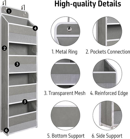 Heavy Duty Over Door Organizer, Hanging Organizer Storage with 4 Large Capacity Pockets, Closet Bathroom Nursery Bedroom Dorm, Toys Cosmetics Sundries and Baby Essentials, Gray