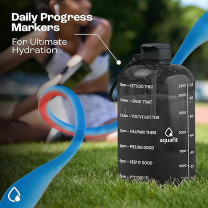 AQUAFIT 1 Gallon Water Bottle with Time Marker - BPA Free 128 oz Water Bottle with Straw, Gym Water Bottle with Handle, 1 Gallon Water Jug, Big Water Bottle, Large Water Bottle (Mint)