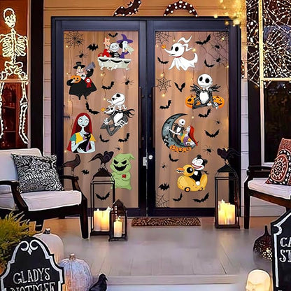Halloween Window Clings 9 Styles, Nightmare Christmas Window Decorations Removable Stickers, Bats Spider Cartoon Window Decals 8 Sheets for Spooky Halloween Party Home Decor