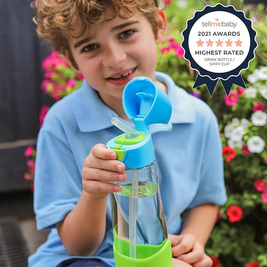b.box 20oz Tritan Straw Bottle | Large, Modern Water Bottle with Flip Straw for Kids | Spill Proof, BPA Free (Lemon Sherbet, 20 oz)