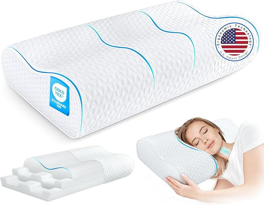 Cervical Neck Pillow King Size - Sandwich Dynamic Memory Foam Pillow for Sleeping, Adjustable Contour Ergonomic Orthopedic Cooling Pillow for Side, Back & Stomach Sleepers Soft