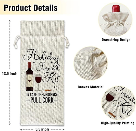 Wine Canvas Bag, Funny Wine Gift Bag, Birthday Gifts for Women Men Mom Coworker Friends Wife Wine Lover Gifts, Wine Bags for Wine Bottles, Wine Gifts With Drawstring Holiday Party Decoration -WB26