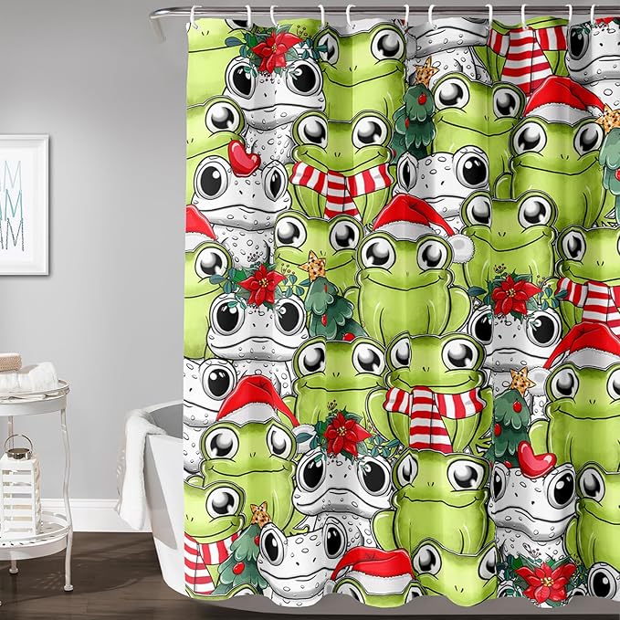 AILONEN Cute Cartoon Frog Shower Curtain,Funny Frog White Green Animal Frog Bath Curtain for Kids Boys Girls,Waterproof Curtain for Bathroom with 12 Plastic Hooks, 36" W x 72" H