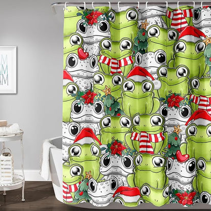 AILONEN Cute Cartoon Frog Shower Curtain,Funny Frog White Green Animal Frog Bath Curtain for Kids Boys Girls,Waterproof Curtain for Bathroom with 12 Plastic Hooks, 48" W x 72" H