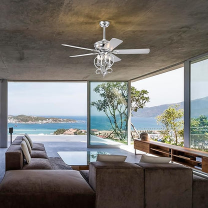 NicBex Ceiling Fan 52 Inch Ceiling Fan with Lights Industrial Ceiling Fans with 5 Blades and Remote Control Ceiling Fan with Small Lamp Shade for Bedroom, Living Room, Silver