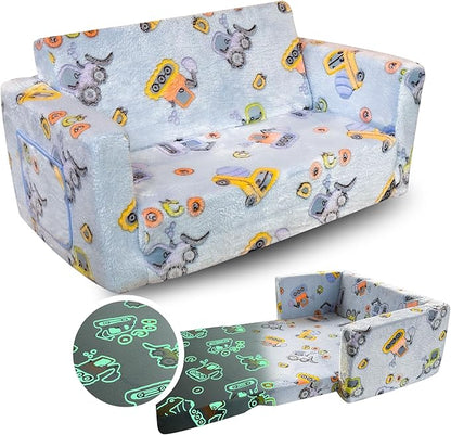 Kids Sofa, Glow in The Dark Toddler Chairs Children's Extra Wide Convertible Sofa to Lounger - Extra Soft 2 Seats 2 in 1 Flip Open Chair & Sleeper, Toddler Couch, Kids Sofa Bed