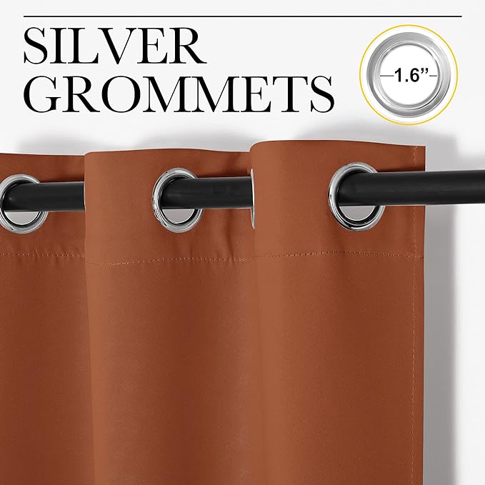 NICETOWN Halloween Burnt Orange Window Curtains Blackout Drapes, Thermal Insulated Solid Grommet Blackout Curtains/Draperies for Living Room (1 Pair, 29 by 45 inches)