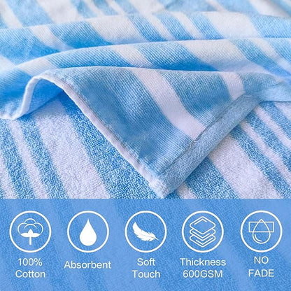 VOOVA & MOVAS Big Kids Poncho Towel with Hood - Teens Hooded Pool Towel Robe (8-16Years), Large and Absorbent Cotton - Versatile for Beach, Pool, Swim, and Bath,Light Blue Stripe
