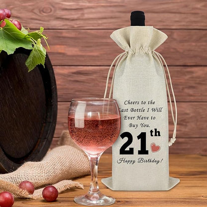 21th Birthday Gift Happy 21st Birthday Gift Wine Gift Bag Birthday Gift for Boys Girls Funny Wine Bag Gift for Friends Sister Daughter Birthday Party Decors Drawstring Wine Wrap Bag Turning 21 Gift
