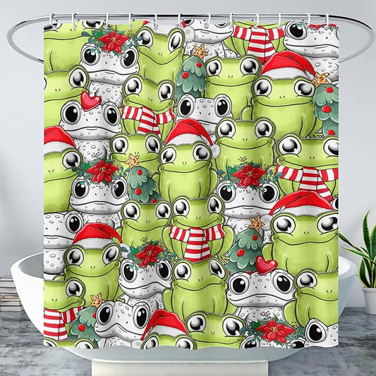 AILONEN Cute Cartoon Frog Shower Curtain,Funny Frog White Green Animal Frog Bath Curtain for Kids Boys Girls,Waterproof Curtain for Bathroom with 12 Plastic Hooks, 36" W x 72" H