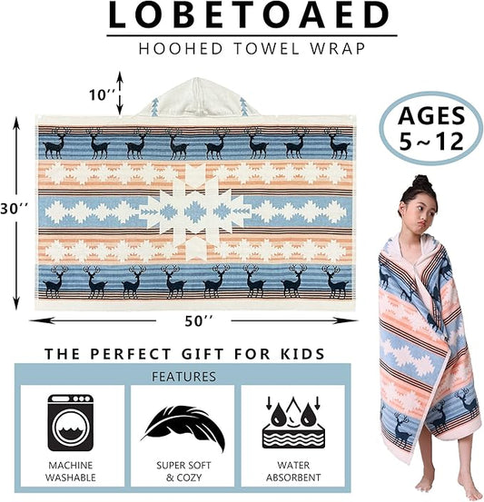 Kids Hooded Beach Bath Towel, Baby Surf Poncho Toddlers Soft Real Cotton Wrap Hooded Towels for Kids Boy Girl