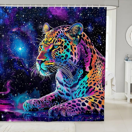 Feelyou Leopard Shower Curtain Blue Leopard Bath Curtain Frighting Leopard Bathroom Shower Curtain Set Kids Leopard Kids Bathroom Accessories Wild Leopard 72"x78"