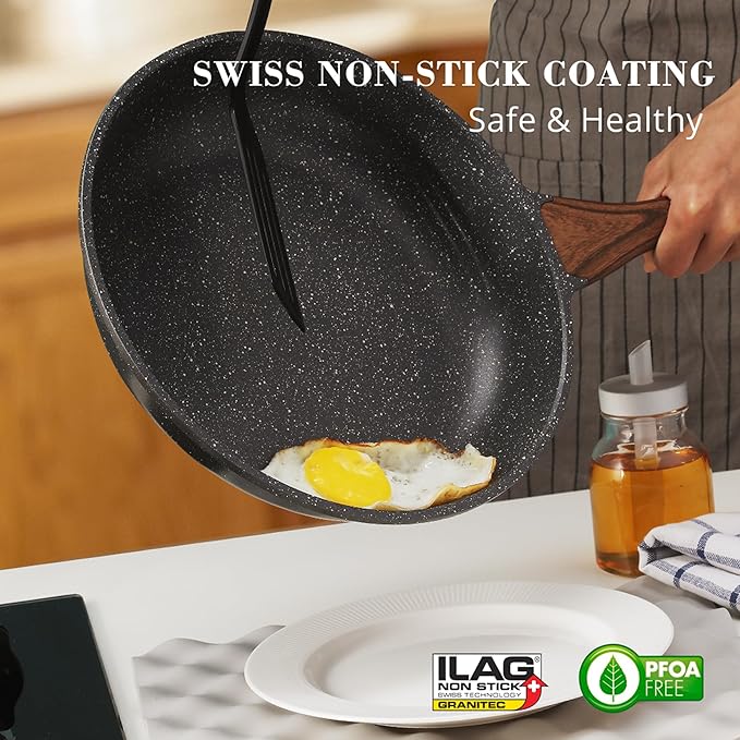 SENSARTE Nonstick Cookware Set 8-Piece, Healthy Pots and Pans Non-toxic Kitchen Cooking Set with Swiss Granite Coating, Stay-Cool Handles, Induction Compatible, PFOA free