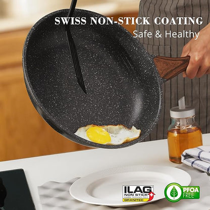 SENSARTE Nonstick Cookware Set 8-Piece, Healthy Pots and Pans Non-toxic Kitchen Cooking Set with Swiss Granite Coating, Stay-Cool Handles, Induction Compatible, PFOA free