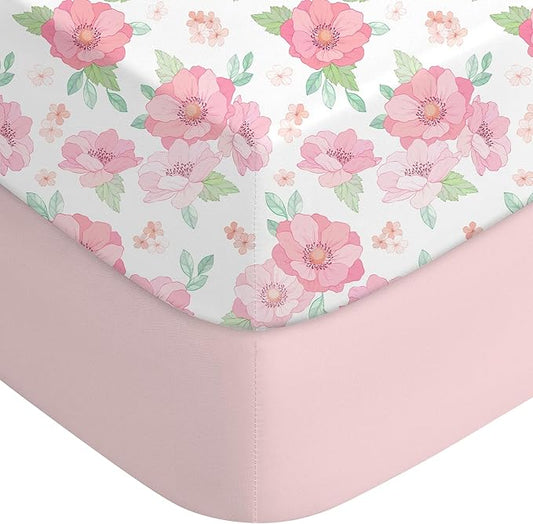 Baby Crib Sheets for Girls,2 Pack 28”x52”x8” Fitted Crib Sheets for Standard Crib and Toddler Mattress Soft Microfiber Baby Sheets for Crib (Floral White)