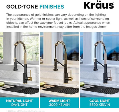 KRAUS Bolden Touchless Sensor Commercial Style 2-Function Single Handle Pull-Down Kitchen Faucet in Brushed Brass / Matte Black, KSF-1610BBMB