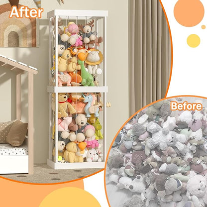 Stuffed Animal Zoo Storage, Large Capacity Wood Stuffed Animal Storage Shelf for Kids, Large Zoo Cage for Stuffed Animals with Elastic Band, Animal Toy Holder, for Nursery Playroom Bedroom Kid Room