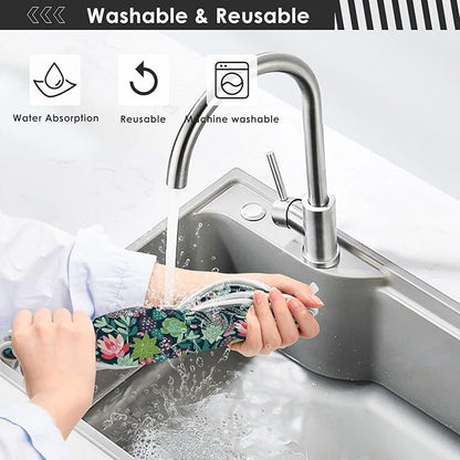 Kitchen Faucet Absorbent Mat,Succulent Plants Cactus Water Splash Guard for Sink, Faucet Drip Catcher Thicken Sponge Microfiber Faucet Water Catcher Mat Sink Absorbent Mat for Kitchen 30x5in 2Pack