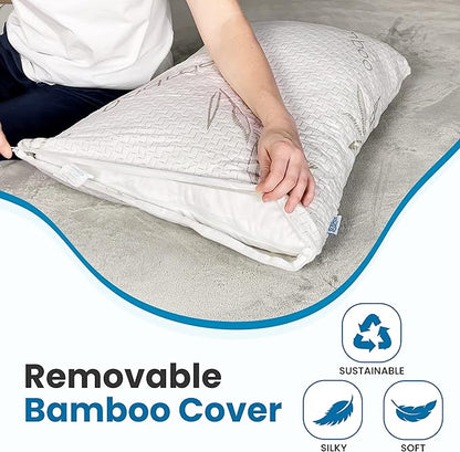 Sleepsia Standard Size Rayon Derived from Bamboo Pillow - Adjustable Shredded Memory Foam Neck Support Pillow, Breathable Pillow for Side, Back & Stomach Sleepers - Sleeping Pillow with Washable Cover