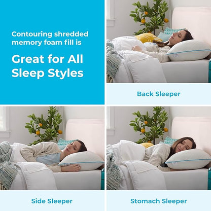 LINENSPA Shredded Gel Memory Foam Pillow – Cooling Bed Pillow – Side, Stomach, and Back Sleepers – Standard