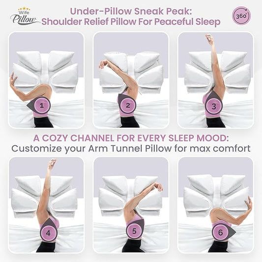 Medium Soft Support. Ergonomic Arm Holes Positioner. Bed Side Sleeper. Cervical Neck, Shoulder & Rotator Cuff Pain Relief. Fully Adjustable. Down Alternative Siliconized Fiber Fill