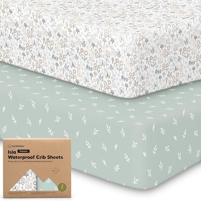 2-Pack Waterproof Crib Sheets for Boys, Girls - Viscose Derived from Bamboo Crib Sheets Neutral, Crib Mattress Protector Sheet, Soft Toddler Bed Sheets, Fitted Baby Crib Sheets Girl, Boy (Prairie)