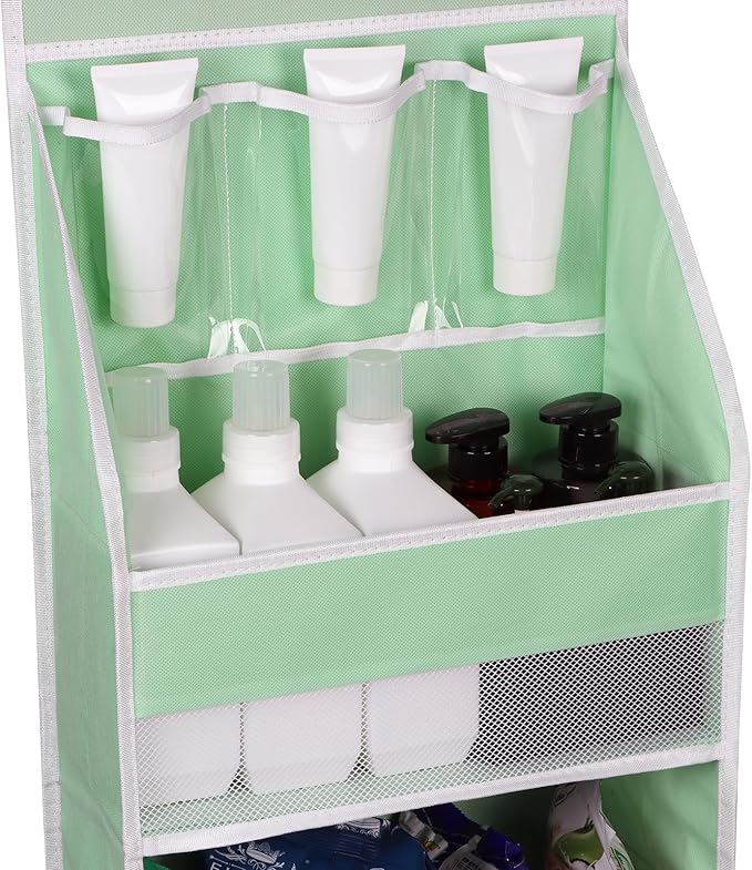 Univivi Over Door Organizer Baby Door Storage Wall Mount Storage with 3 Small PVC Pockets and 4 Large Pockets Ideal for Baby Stuff, Toiletries and Sundries (Green)