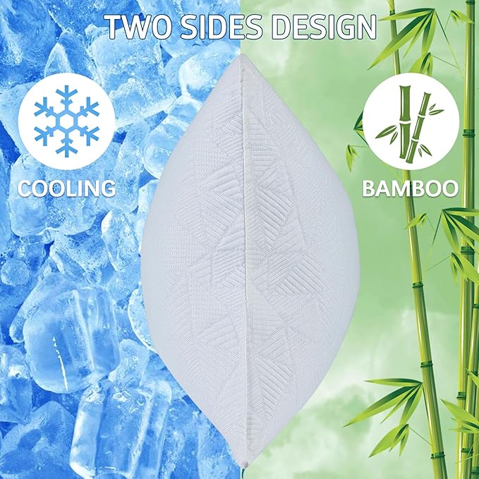 BETU Cooling King Size Pillow, Shredded Memory Foam Cool Pillow for Hot Sleepers, Adjustable Firm Soft Support Bed Pillows Perfect for Back Neck Pain and Side Sleeping with Pillow Case Cover, White