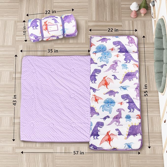 Nap Mat- Toddler Nap Mat with Pillow & Fleece Blanket- 55''*35''*3'' Nap Mat for Toddlers- Nap Mats for Preschool, Daycare