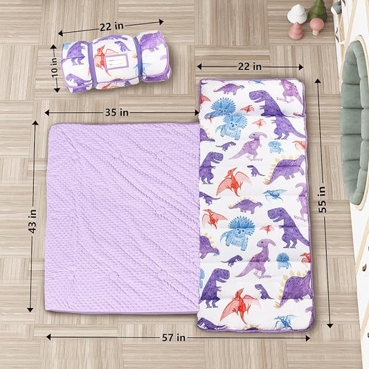 Nap Mat- Toddler Nap Mat with Pillow & Fleece Blanket- 55''*35''*3'' Nap Mat for Toddlers- Nap Mats for Preschool, Daycare
