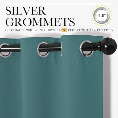 NICETOWN Bedroom Curtain Panels Blackout Draperies, Thermal Insulated Solid Grommet Blackout Curtains/Drapes (Sea Teal, One Pair, 55 by 68-inch)