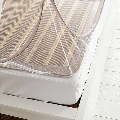 Pop Up Bed Net Tent for Bedroom with Net Bottom, Portable Double Door Travel Folding Design Bed Canopy, Foldable (Khaki-79 x71x59 inch)