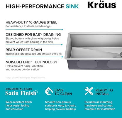KRAUS Kore 36 Inch Undermount Workstation 16 Gauge Stainless Steel Single Bowl Kitchen Sink with Accessories, KWU110-36