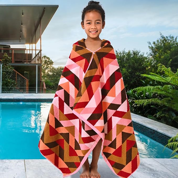 VOOVA & MOVAS Toddler Bath Towels (3-10Years) - Soft, Absorbent 100% Cotton Thick 500GSM Pool Towels,Perfect for Bath | Beach | Pool | Swim, Jacquard, Red
