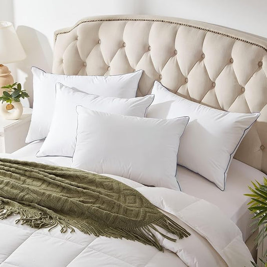 puredown® Goose Feathers and Polyester Fiber Pillow, Made in USA, 100 Cotton Cover, Medium Firm Bed Pillows for Sleeping, Hotel Collection Pillows Standard Size of 2