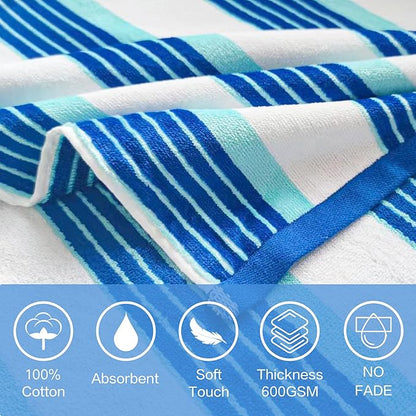 VOOVA & MOVAS Poncho Towels with Hood - Teens Hooded Pool Towel Robe (8-16Years), Large and Absorbent Cotton - Versatile for Beach, Pool, Swim, and Bath, Blue&White Stripe