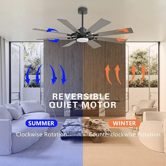 72" Ceiling Fan with Lights and Remote Control, Wood 8 Blades 6-Speed Noiseless Reversible DC Motor, 3 Downrods, Modern Ceiling fan for Office Porch Bedroom Dining Living Room, Black+Wood